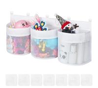 HOTUT Baby Bath Toy Organizer, 60cm Mesh Baby Bath Toy Storage with 3 Compartment Large Openings, Quick Drying Bathtub Toy Basket, Bathtub Toy Storage Bag with 7 Strong Suction Hooks