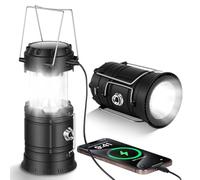 HOTUT Camping Lantern, Rechargeable Camping Lights with Solar, Camping Lantern Battery Powered with Foldable Hook, LED Solar Camping Lamp for Emergency, Hiking, Camping, Fishing, SOS, Outdoor