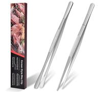 HOTUT Cooking Tweezers Tongs Precision Serrated Tips,2pcs 25cm Kitchen Cooking Tweezers Culinary,Stainless Steel Long Tweezer Tongs,Straight Tweezers Kitchen Tool for BBQ,Plating and Serving (Silver)