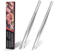 HOTUT Cooking Tweezers Tongs Precision Serrated Tips,2pcs 30cm Kitchen Cooking Tweezers Culinary,Stainless Steel Long Tweezer Tongs,Straight Tweezers Kitchen Tool for BBQ,Plating and Serving (Silver)
