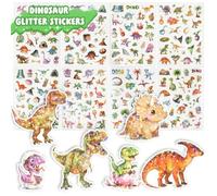 HOTUT Dinosaur Glitter Stickers for Children,8 PCS Cute Dinosaur Stickers,for Scrapbooking,Teachers Classroom Prizes,Holographic Finish,for Books,School Bags,Tablets,Bicycles,and Drinking Cups