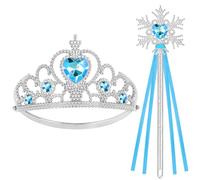 HOTUT Girls Princess Elsa Dress Up Accessories Set, Tiara Crown and Fairy Magic Wand, Elsa Princess Dress Up Accessories for Girls Birthday Party Halloween Cosplay