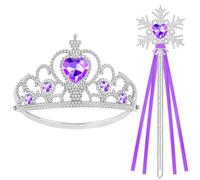 HOTUT Girls Princess Elsa Dress Up Accessories Set, Tiara Crown and Fairy Magic Wand Elsa Princess Dress Up Accessories for Girls Birthday Party Halloween Cosplay