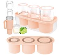HOTUT Ice Cube Tray for Stanley Cups,Large Silicone Ice Cube Tray with Lid for Freeze,Cylinder Ice Maker for 20-40 oz Tumbler,Easy to Remove Ice Cube Tray for Freezer Cold Drink Juice Coffee (Pink)