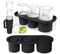 HOTUT Ice Cube Tray for Stanley Cups,Large Silicone Ice Cube Tray with Lid for Freeze,Cylinder Ice Maker for 20-40 oz Tumbler,Easy to Remove Ice Cube Tray for Freezer Cold Drink Juice Coffee (Black)