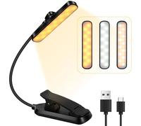 HOTUT LED Book Light, 24 LED Reading Light, 3 Eye-Protecting Lightng Colours Reading Light, Adjustable Brightness, Rechargeable Clip on Book Light, 360° Flexible Lamp for Bed, Tablet, Study, Travel