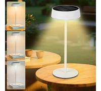 HOTUT LED Solar Table Lamp, Indoor & Outdoor Table Lamp, IP65 Waterproof, Dimmable & 3 Color Temps, USB Rechargeable Cordless Desk Light for Patio, Garden, Camping, Bedroom, Living Room