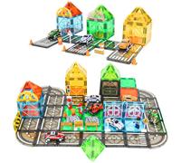 HOTUT Magnetic Tiles Road Building Blocks, 125 Pcs Magnetic Tiles City Road Set Kids Toys, Magnetic Building Blocks with Cars Toys for 3+ Year Old, Magnetic Blocks Building Toys STEM Toddlers Toys