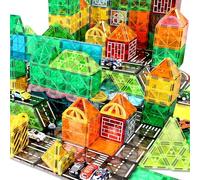 HOTUT Magnetic Tiles Road Building Blocks, 86 Pcs, Ages 3-7, Compatible with Major Brands, Traffic Theme, Magnetic, Educational Learning Toys
