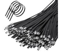 HOTUT Metal Cable Ties,200pcs 4.6×300mm 304 Stainless Steel Zip Ties,Heavy Duty Strong Metal Premium Self Locking Wrap for Exhaust Wrapping,Binding Tie,Garden Repair,Fixed Fence