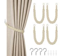 HOTUT Natural Cotton Rope Curtain Tiebacks, 4 Pack Hand Knitting Curtains Tied Rope, Elegant Boho Style Decorative Drape Tie Soft Rope Curtain Holdbacks with Metal Hook for Home & Office, Off White