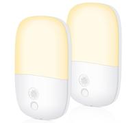 HOTUT Night Light Plug in Wall, with Dusk to Dawn Photocell Sensor, 3000K Warm White, Brightness Adjustable, ON/Off/AUTO Modes, LED Night Light for Kids, Bedroom, Hallway, Stairs, Garage, 2 Pack