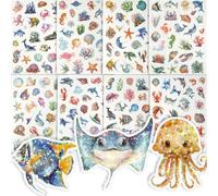 HOTUT Ocean Glitter Stickers for Children,8 PCS Cute Ocean Stickers,for Scrapbooking,Teachers Classroom Prizes,Holographic Finish,for Books,School Bags,Tablets,Bicycles,and Drinking Cups