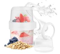 HOTUT Overnight Oats Container - 310ml+360ml Reusable Yogurt Cup with Spoon, Split Cereal Storage Jar for Breakfast, Milk, Fruit - Leak-Proof on the Go for Adults
