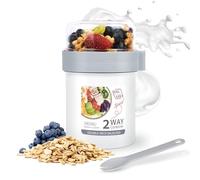 HOTUT Overnight Oats Container, 560 ML Reusable Yogurt Cups, Split Oat Yogurt Cup, Cereal Yogurt Cups, Leak-Proof Cereal On The Go Cup with Spoon, Breakfast Milk Fruit Cereal Storage Jar for Adults