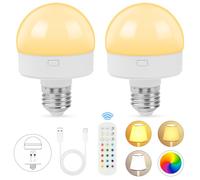 HOTUT Rechargeable Light Bulbs with Remote,E26 Battery Light Bulb,RGB Color Changing Bulb with 3 Memory Function,15 Color Choices,Dimmable Battery Powered Light Bulbs for Non Hardwired Lamps,Home Dec