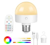 HOTUT Rechargeable Light Bulbs with Remote,E26/E27 Battery Light Bulb,RGB Color Changing Bulb with 3 Memory Function,15 Color Choices,Dimmable Battery Powered Light Bulbs for Non Hardwired Lamps