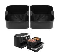 HOTUT Silicone Air Fryer Liners for Ninja Flex Drawer Air Fryer,2pcs AF500UK Air Fryer Accessories Reusable for Ninja Foodi Flexdrawer Dual Air Fryer 10.4L,2x5.2L,Silicone Air Fryer Pot Basket(Black)