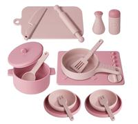 HOTUT Silicone Pretend Play Kitchen Accessories Set, 16pcs Cooking Cookware Pots and Pans Playset, Kids Kitchen Set, Educational Gift Toy for Kids Age 3-8
