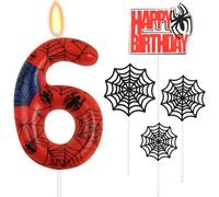HOTUT Spider Number Birthday Candles,Spider Theme Party Number 6 Candles Decoration,Blue Red Candles with Spider Web for Boys Girls Birthday Party Graduation Party Halloween Decorations
