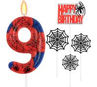 HOTUT Spider Number Birthday Candles,Spider Theme Party Number 9 Candles Decoration,Blue Red Candles with Spider Web for Boys Girls Birthday Party Graduation Party Halloween Decorations