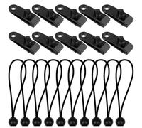 HOTUT Tarp Clip Clamp, 10 Pcs Heavy Duty Tarpaulin Clips with 10 Pcs Ball Bungee Cords, Tent Clips Set Tarp Clamps for Fixing Tents, Tarps, Awnings, Tarpaulin, Outdoor Camping, Caravan Canopies