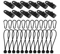 HOTUT Tent Clips Set, 12 Pcs Tarp Clips Heavy Duty with 12 Bungee Ball Cords + 12 Carabiner, Tarpaulin Clip Clamp for Fixing Tents, Tarps, Awnings, Tarpaulin, Outdoor Camping, Caravan Canopies