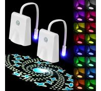 HOTUT Toilet Night Lights, 2PCS Motion Sensor with Star Projector, USB Rechargeable 16 Colors Changing LED Bowl Lights, Bathroom Accessories Decor, Funny Gift for Men, Women, Kids