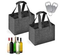 HOTUT Wine Bottle Carrier Bag With 6 Compartments - 2 Pcs Felt Tote for Red Wine, Champagne, Beer, Water Bottles