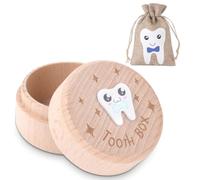 HOTUT Wooden Milk Tooth Box, 3D Carved Teeth Storage Box, Wooden Teeth Storage Box, Birthday Gifts for Boys to Remember Your First Tooth