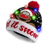 HOTUVEP LED Christmas Cap with Replaceable Battery, Glow In The Dark Xmas Beanie Knitted Hat with 6 Colorful Lights, Unisex Santa Hat for Kids Adults Christmas Party Costume