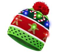 HOTUVEP LED Christmas Cap with Replaceable Battery, Glow In The Dark Xmas Beanie Knitted Hat with 6 Colorful Lights, Unisex Santa Hat for Kids Adults Christmas Party Costume
