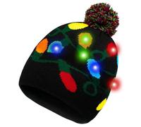 HOTUVEP Light Up Christmas Hat, LED Christmas Hat with Replaceable Battery, Glow In The Dark Santa Hats for Kids Adults, Unisex Xmas Beanie Knitted Christmas Party Cap with Colorful Lights