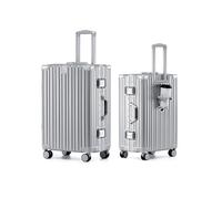 HotWay Aluminum Frame Luggage with Spinner Wheels, PC Hard Shell Suitcase with Cup Holder, Zipperless Luggage for Business Travel, Silver (PC+Aluminum), Checked in 26inch, Carry on Luggage With