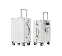 HotWay Aluminum Frame Luggage with Spinner Wheels, PC Hard Shell Suitcase with Cup Holder, Zipperless Luggage for Business Travel, White (PC+Aluminum), Checked in 26inch, Carry on Luggage With