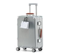 HotWay Carry On Luggage with Leather Handle, PC Zipperless Suitcase with Spinner Wheels and TSA Locks, 22x14x9 Airline Approved Luggage for Travel, Silver (Brown Leather), Carry on 20inch