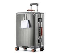 HotWay Carry On Luggage with Leather Handle, PC Zipperless Suitcase with Spinner Wheels and TSA Locks, 22x14x9 Airline Approved Luggage for Travel, Grey, Checked in 24inch