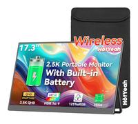 HotYeah 17.3" 2.5K Wireless Portable Monitor, Support AirPlay Miracast, 2560×1440P USB-C HDMI External Monitor, 2nd Screen for Laptop MacBook PC Phone Tablet, w/Built-in Battery(3-4H)
