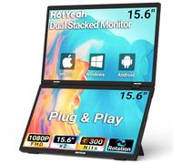 HotYeah Triple Laptop Screen Extender, 15.6'' Dual Stacked Monitor (Windows/MAC), USB-C HDMI 1080P IPS, Plug & Play, Folding Extended Monitor Extender w/Kickstand & 180° Rotation
