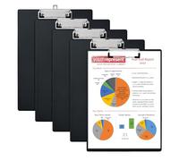 Hotyin Clipboards A4, 5 Pack Clipboard with Low Profile Clip, Plastic Clipboards, Clip Boards for Office, School, Hospital Supplies, Black