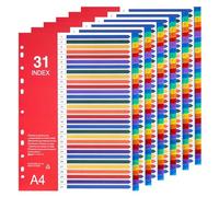 Hotyin File Dividers A4, 31 Part Folder Dividers, 6 Pack Plastic Binder Dividers with Multi Holes Punched, Multicolor A4 Dividers for Lever Arch Files
