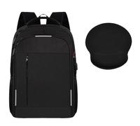 HotYou 15.6-Inch Water-Resistant Laptop Backpack with USB Charging + 22x25.5cm Memory Foam Ergonomic Mouse Pad - Anti-Theft, Luggage Strap Backpack & Non-Slip Mouse Mat for Work/Gaming/Travel,Black