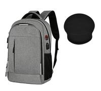 HotYou 15.6-Inch Water-Resistant Laptop Backpack with USB Charging + 22x25.5cm Memory Foam Ergonomic Mouse Pad - Anti-Theft, Luggage Strap Backpack & Non-Slip Mouse Mat for Work/Gaming/Travel,Grey