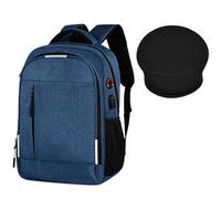 HotYou 15.6-Inch Water-Resistant Laptop Backpack with USB Charging + 22x25.5cm Memory Foam Ergonomic Mouse Pad - Anti-Theft, Luggage Strap Backpack & Non-Slip Mouse Mat for Work/Gaming/Travel,Blue