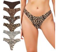 HotYou 6 Pack Women's Seamless Animal Print Thongs, Invisible No Show Leopard Zebra Cheetah Briefs, Stretchy Cotton Gusset Knickers Multipack,UK 6 Multicolor