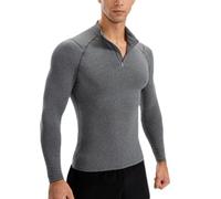 HotYou Men's Compression Warm Base Layer Shirt Long Sleeve, Quater Zipper, Quick Dry Performance Fleeced Winter Cold Weather Fitness Top for Running Gym Workout,Grey 1,XL
