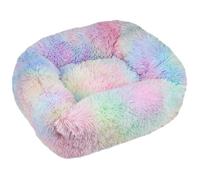 HotYou Plush Donut Dog Bed, Calming Rectangle Bed for Cat Dog 2.5-40KG, Soft and Fluffy Cuddler Pet Cushion Self-Warming Puppy Beds Machine Washable,Rainbow,S 55 * 45 CM（<5KG）