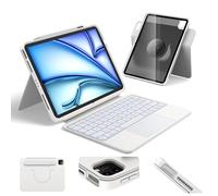 HOU Detachable Keyboard Case for iPad Air 11 (M3/M2), Magnetic Rotatable Case with Keyboard for iPad Pro 11 (4th/3rd/2nd/1st Gen) and iPad Air (6th/5th/4th Gen), with Touchpad, Backlight-White