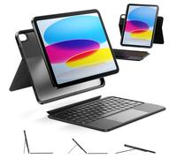 HOU iPad 10th Generation Case with Keyboard, Rotatable & Detachable Keyboard Case for iPad 10, Elastic Pen Holder, Full Protection Cover, 7-Colors Backlight, Multi-Touch Trackpad