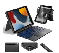 HOU iPad 9th Generation Case with Keyboard(8th/7th gen),iPad Air 3 & Pro 10.5" 360° Rotatable&Detachable Combo,Ultra-Silent Keys,7-Color Backlit,50H Battery,Lightweight Cover,Portrait/Landscape,Black